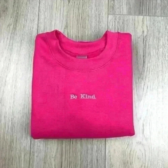 Pink Embroidered Crewneck Sweatshirt "Be Kind" - Picture 1 of 3